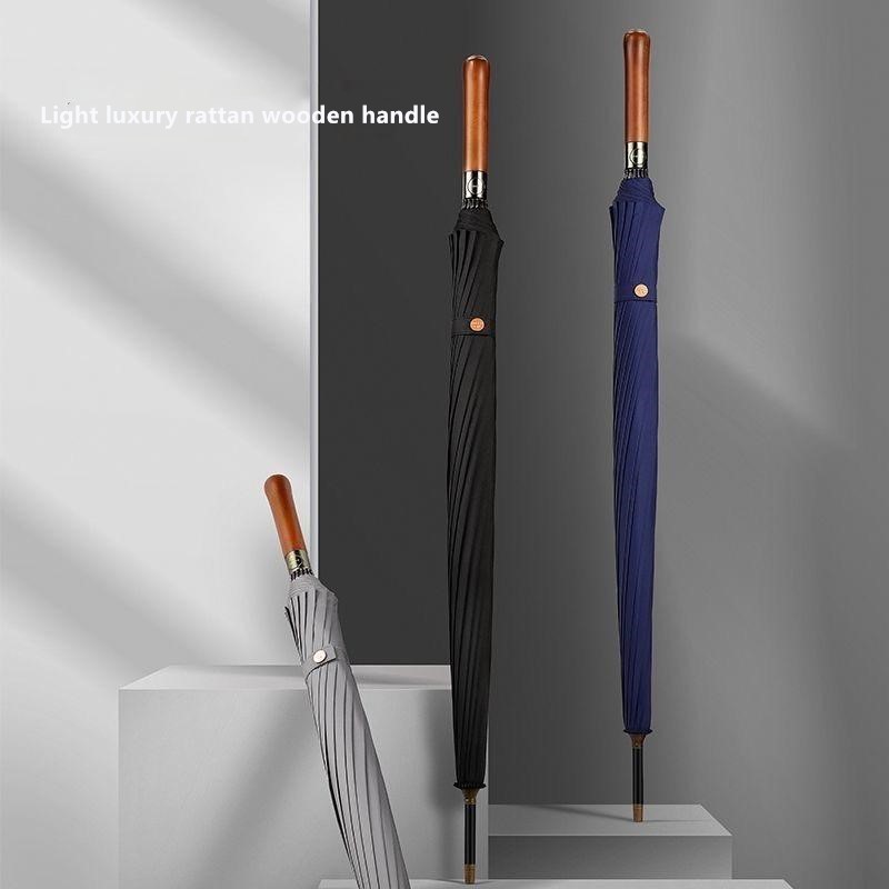 Golf Umbrella - مظلة أوتوماتيكية بمقبض خشبي، 16 ضلعًا،